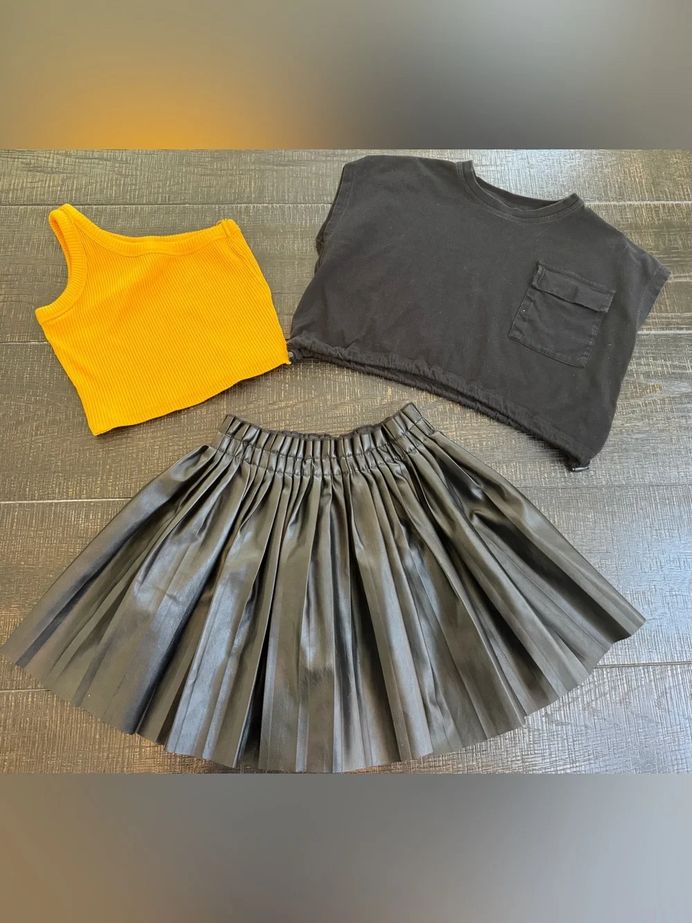 Zara Girls 3-Piece Outfit Bundle Size 9/10 – Ribbed Tank, Black Tee & Faux Leath